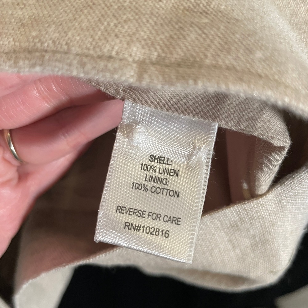 Garnet Hill Linen Duster Jacket Long Trench Blazer Khaki Button Front Neutral L - Picture 5 of 6